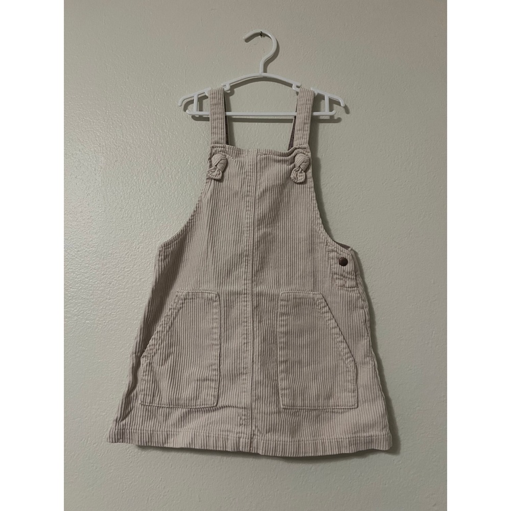 Zara Kids Girls Corduroy Pinafore Dress Cream Beige Polka Dot Size 4-5 110
